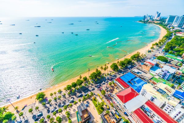 Beautiful architecture around Pattaya city with sea and ocean bay in Thailand